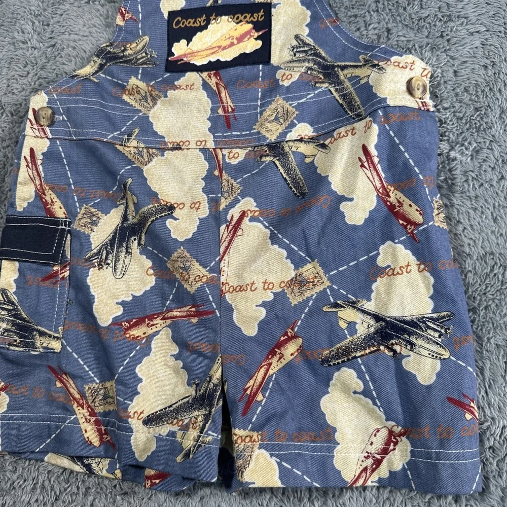 Vintage Toddler Airplane Coast To Coast Blue SZ 4T Bibs AOP Flights Travel Kids